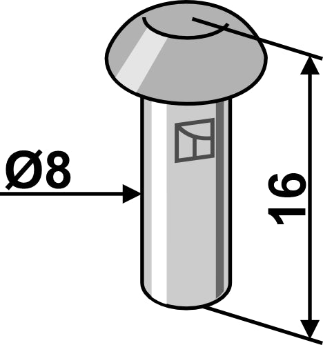 Rivet à tête ronde Ø8 x 16 – Väderstad Tempo – cotes