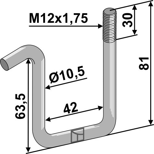 Bride de fixation de dent de herse M12 – Väderstad Rapid / Spirit – cotes