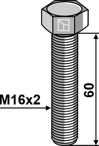 Boulon à tête hexagonale M16 x 2 x 60 galvanisé sans écrou – roue de rappui Väderstad – cotes