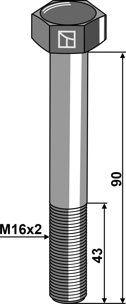 Boulon à tête hexagonale M16 x 2 x 90 sans écrou – roue de rappui Väderstad Tempo – cotes