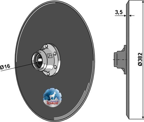 Disque semeur Ø382 x 3,5 mm complet Heavy Duty – vue technique