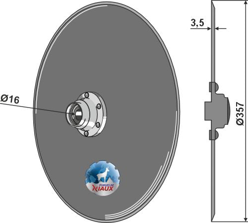 Disque semeur Ø357 x 3,5 mm complet – Case IH – cotes