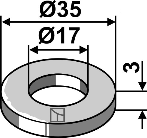 Rondelle Ø35 x 3 x Ø17 – roue de rappui Väderstad – cotes