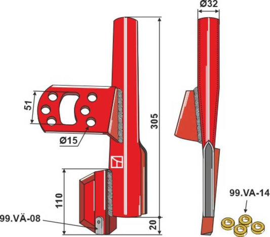 Tube de descente complet avec 4 rondelles plastique, gauche – Väderstad Tempo