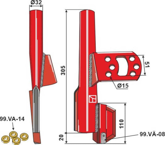 Tube de descente complet avec 4 rondelles plastique – Väderstad Tempo – droit