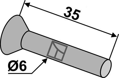Rivet à tête fraisée Ø6 x 35 – soc Kverneland / Accord – cotes